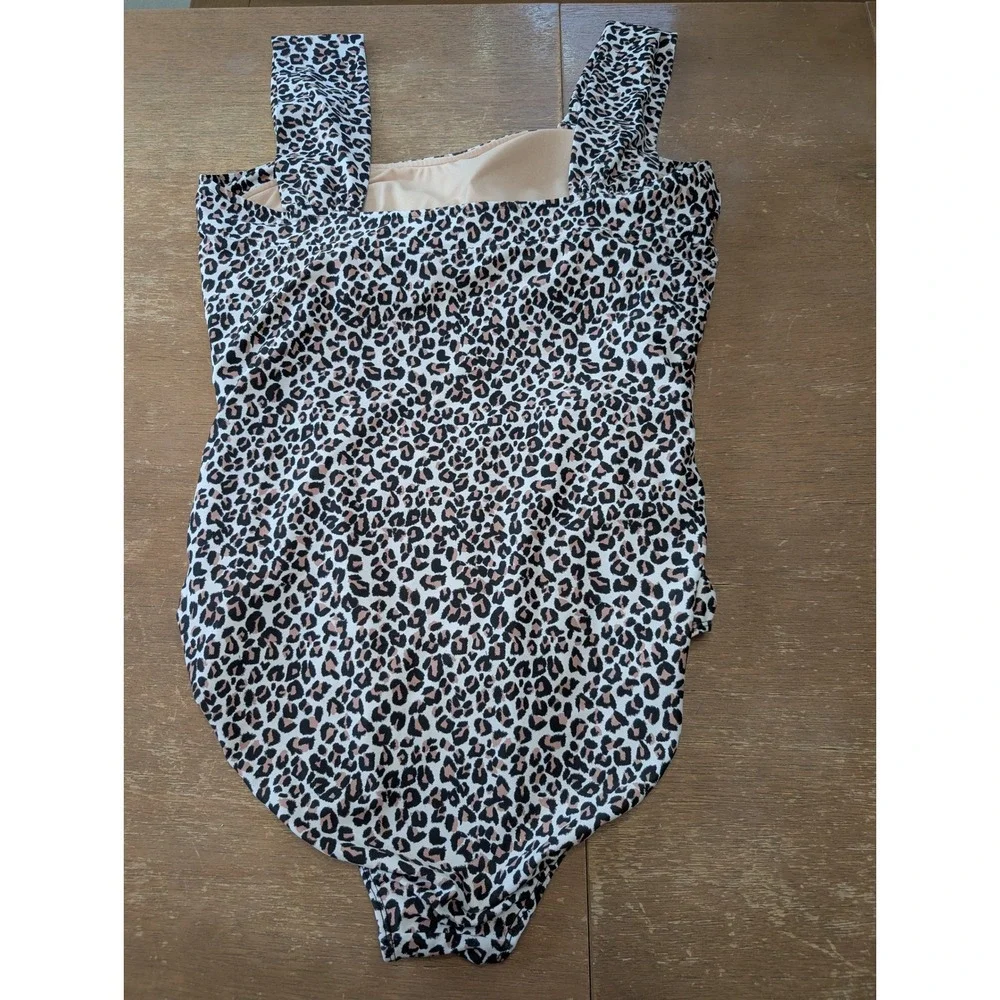 Albion Fit Womens XXL Savannah Leopard Print Ruched One Piece Swimsuit Square